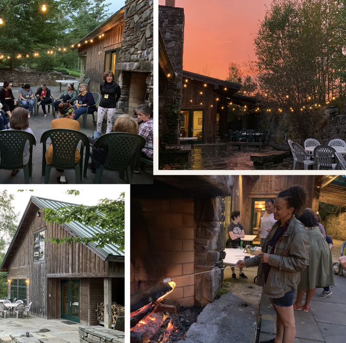 Collage of images of people enjoying the Barn Patio